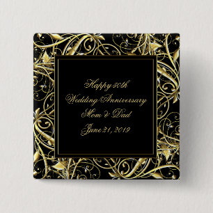 Black Gold Flourish 50th Wedding Anniversary Button