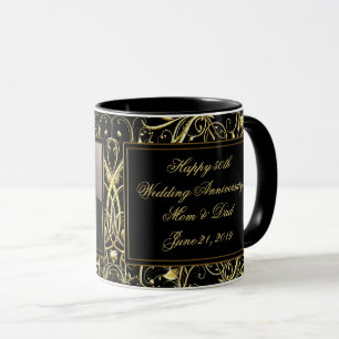 Black Gold Flourish 50th Wedding Anniversary Photo Mug