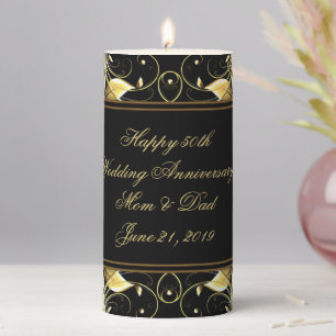 Black Gold Flourish 50th Wedding Anniversary Pillar Candle