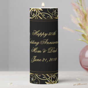 Black Gold Flourish 50th Wedding Anniversary Pillar Candle