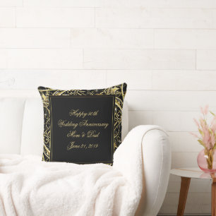 Black Gold Flourish 50th Wedding Anniversary Throw Pillow