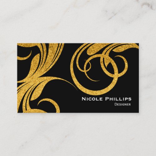 Black  Gold Flourish Swirl Chic Business Card