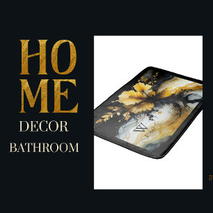 black gold flower marble bath mat