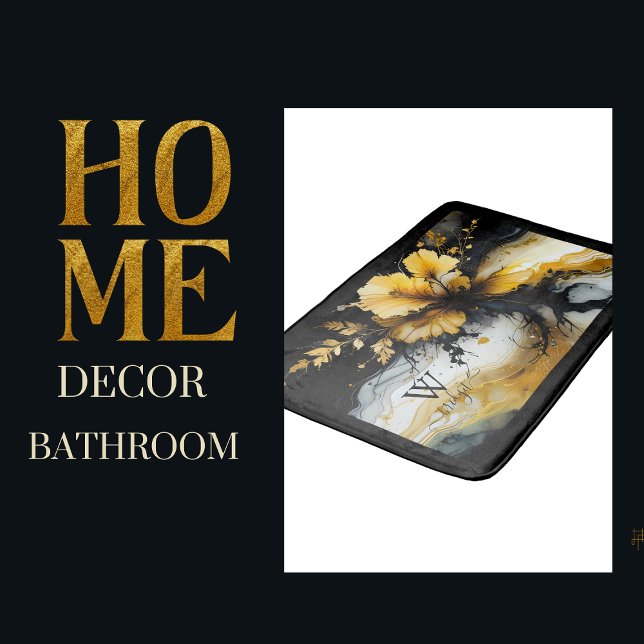 black gold flower marble bath mat (Creator Uploaded)