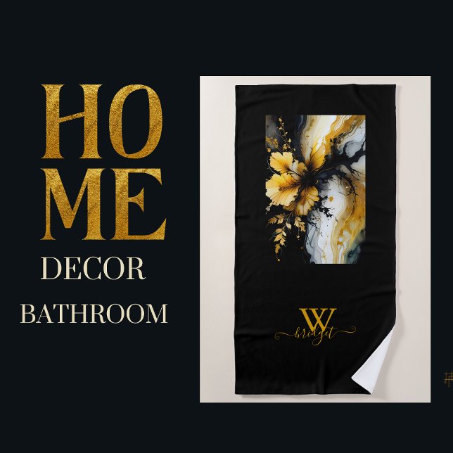 black gold flower marble beach towel (Creator Uploaded)