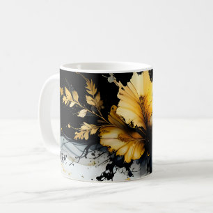 black gold flower marble coffee mug