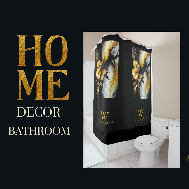 black gold flower marble shower curtain (Creator Uploaded)