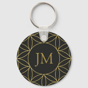 Black & Gold Flower of Life Monogram Keychain