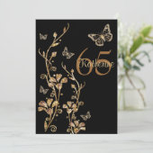 Black, Gold Flowers & Butterflies 65th Invitation (Standing Front)