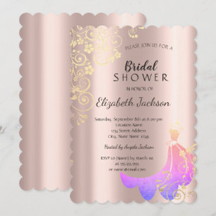  Black,Gold Flowers Dress Rose Gold Bridal Shower  Invitation