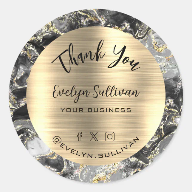 Black Gold Fluid Marble Thank You Classic Round Sticker Zazzle