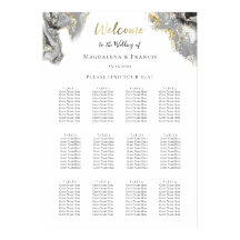black gold fluid marble wedding seating chart