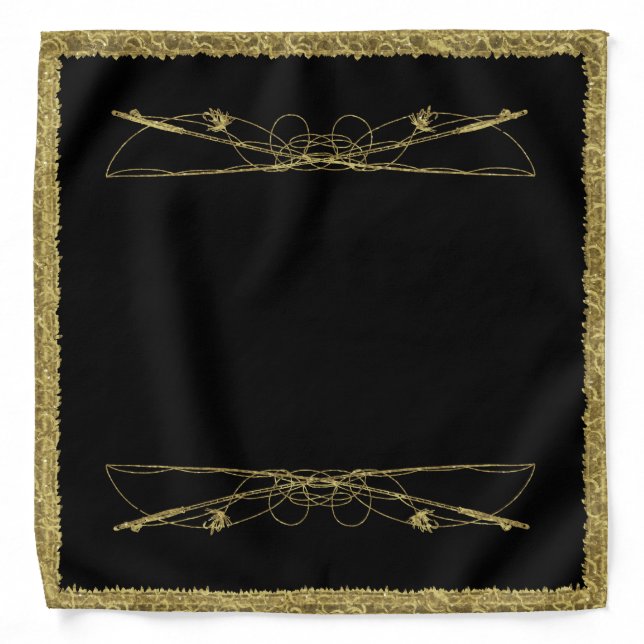 Black & Gold Fly Fishing Bandana w/ Fishing Rods (Front)