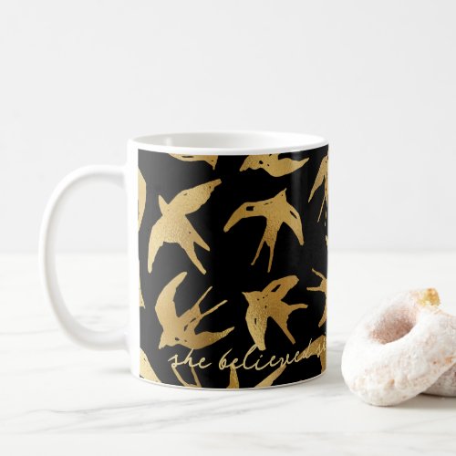 Black Gold Flying Birds She Believed She Could Coffee Mug