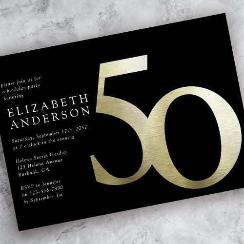 Black Gold Foil 50th Birthday Invitation