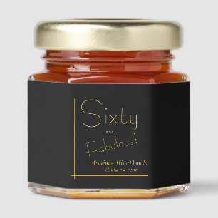 Black Gold Foil 60 & Fabulous 60th Birthday Party Honey Jar Favors