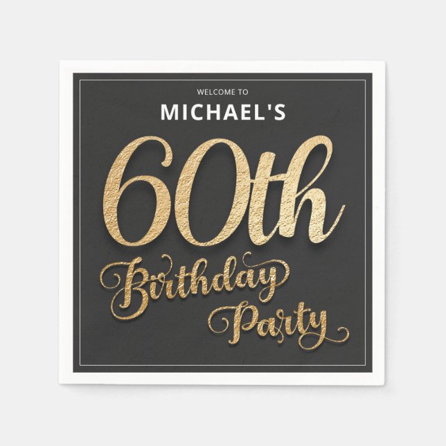 Black Gold Foil 60th Birthday Party Napkins (Front)