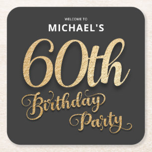 Black Gold Foil 60th Birthday Party Square Paper Coaster