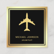 Black Gold Foil Aircraft Airplane Airline Pilot Square Business Card at Zazzle