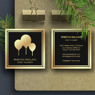 Black Gold Foil Balloons Party Event Planner Square Business Card