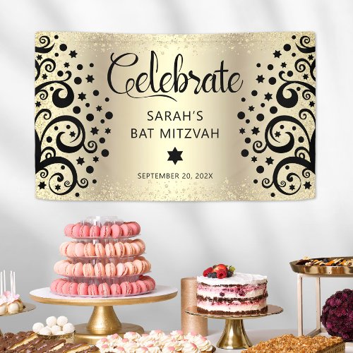 Black Gold Foil Bat Mitzvah Tree of Life Script