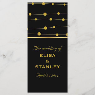 Black, gold foil beads modern wedding program