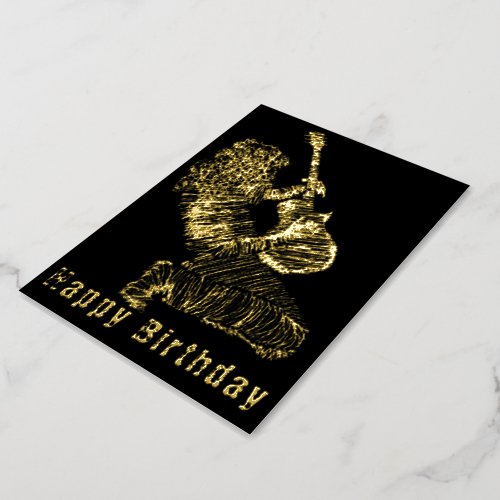 Black Gold Foil Birthday Card Rock Guitar Player