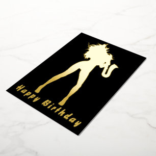 Black Gold Foil Birthday Card with Saxo Music Girl