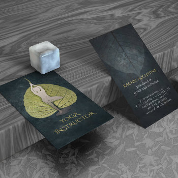 Black & Gold Foil Bodhi Leaf With Yoga Meditation Business Card by ReadyCardCard at Zazzle
