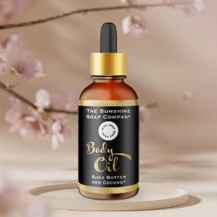 Black & Gold Foil Body Oil Bottle Label with logo