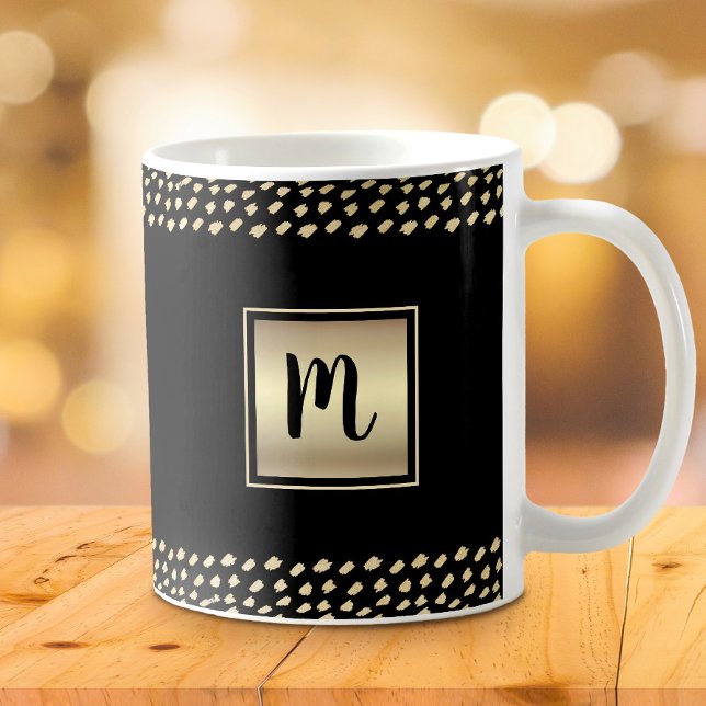 Black gold foil bold monogram script minimal chic coffee mug (Creator Uploaded)