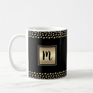 Black gold foil bold monogram script modern luxury coffee mug