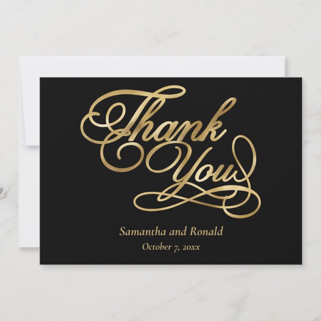 Black Gold Foil Calligraphy Formal Thank You Card (Front)