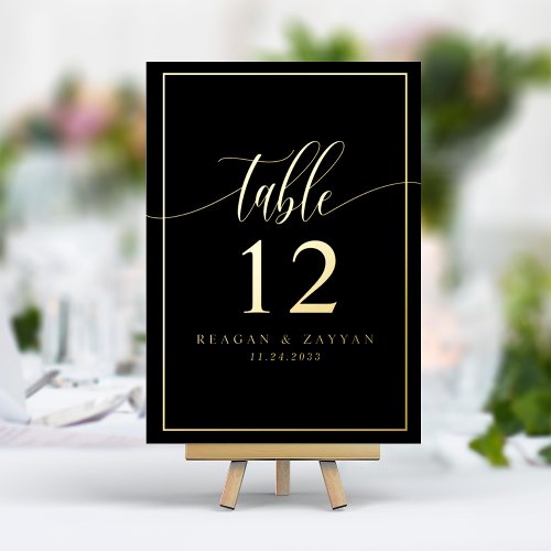 Black  Gold Foil Calligraphy Photo Table Number