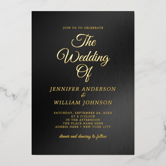 Black Gold Foil Calligraphy Simple Elegant  Foil Invitation (Front)