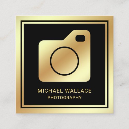 Black Gold Foil Camera Professional Photographer Square Business Card