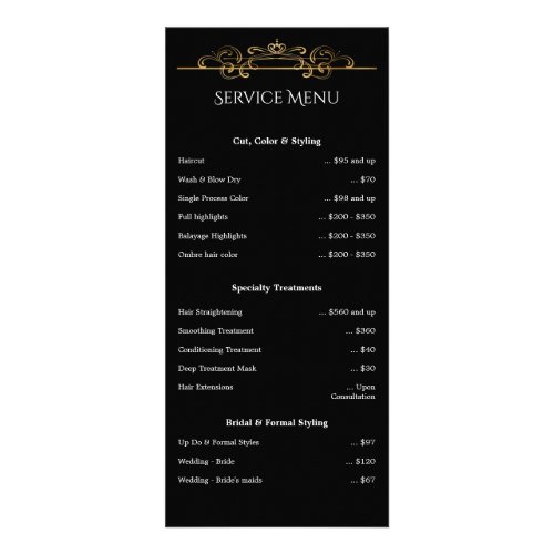 Black Gold Foil Classic Swirls Service Price Menu