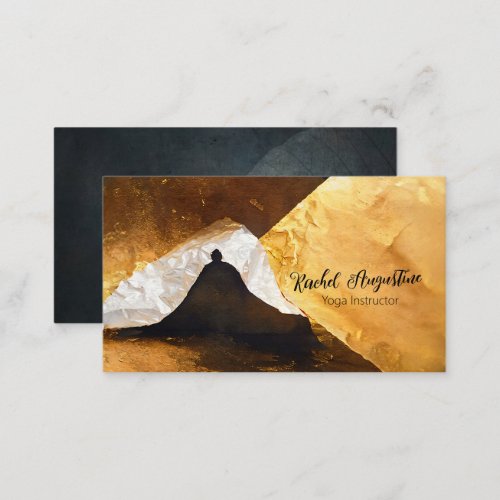 Black Gold Foil Collage Yoga Meditation Instructor Business Card