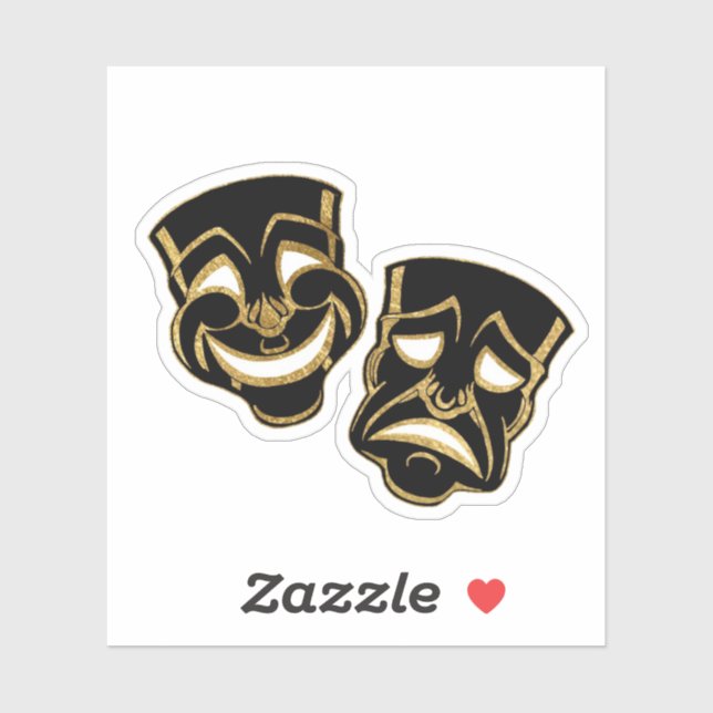 Black Gold Foil Comedy and Tragedy Theater Sticker (Sheet)