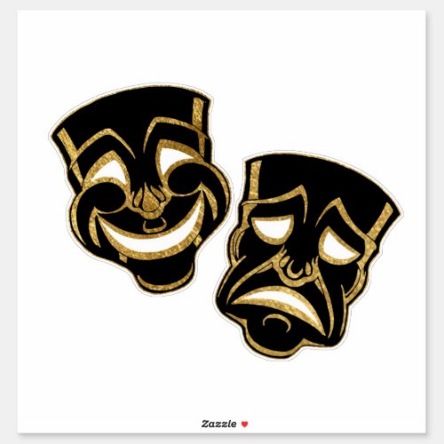 Black Gold Foil Comedy And Tragedy Theater Sticker