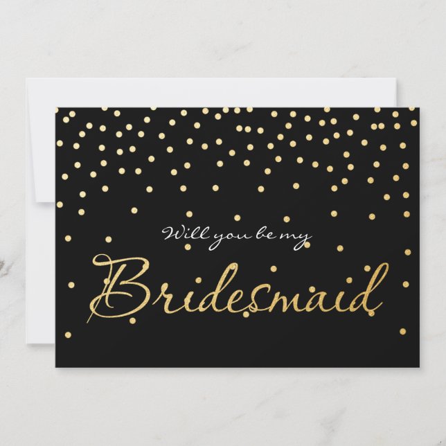 Black & Gold Foil Confetti Dots BRIDESMAID CARD (Front)