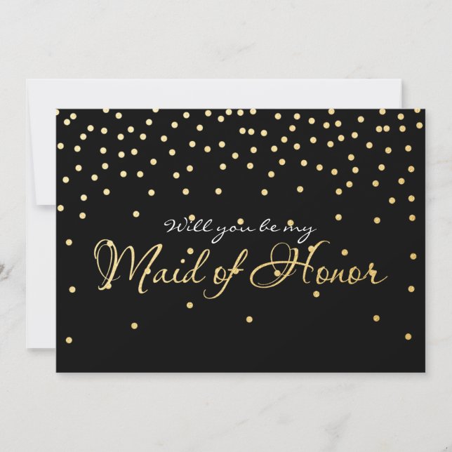Black & Gold Foil Confetti Dots MAID OF HONOR card (Front)