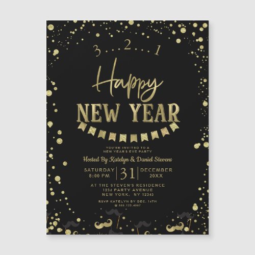 Black  Gold Foil Confetti New Years Eve Party