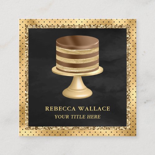 Black Gold Foil Custom Chocolate Cake Bakery Square Business Card