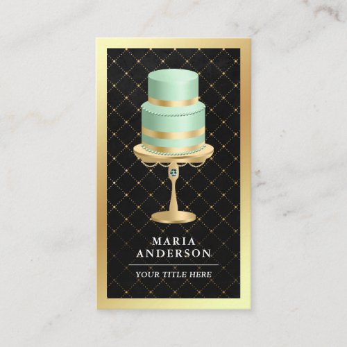 Black Gold Foil Custom Mint Green Cake Bakery Business Card