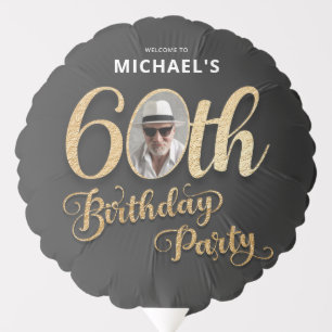 Black Gold Foil Custom Photo 60th Birthday  Balloon