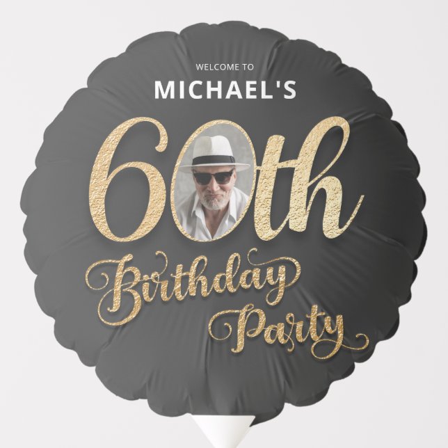 Black Gold Foil Custom Photo 60th Birthday  Balloon (Front)