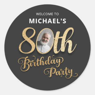 Black Gold Foil Custom Photo 80th Birthday  Classic Round Sticker