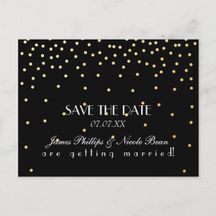 Black & Gold Foil Dots Save The Date Postcard