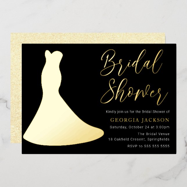 Black Gold Foil Dress Silhouette Bridal Shower Foil Invitation (Front/Back)